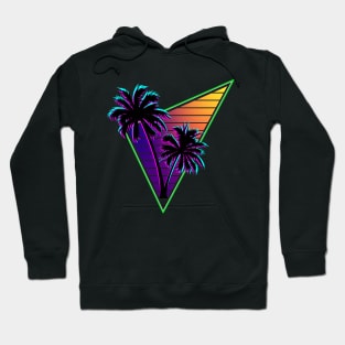 80s Synthwave Inspire Palm Tree Silhouette Triangle Design Hoodie